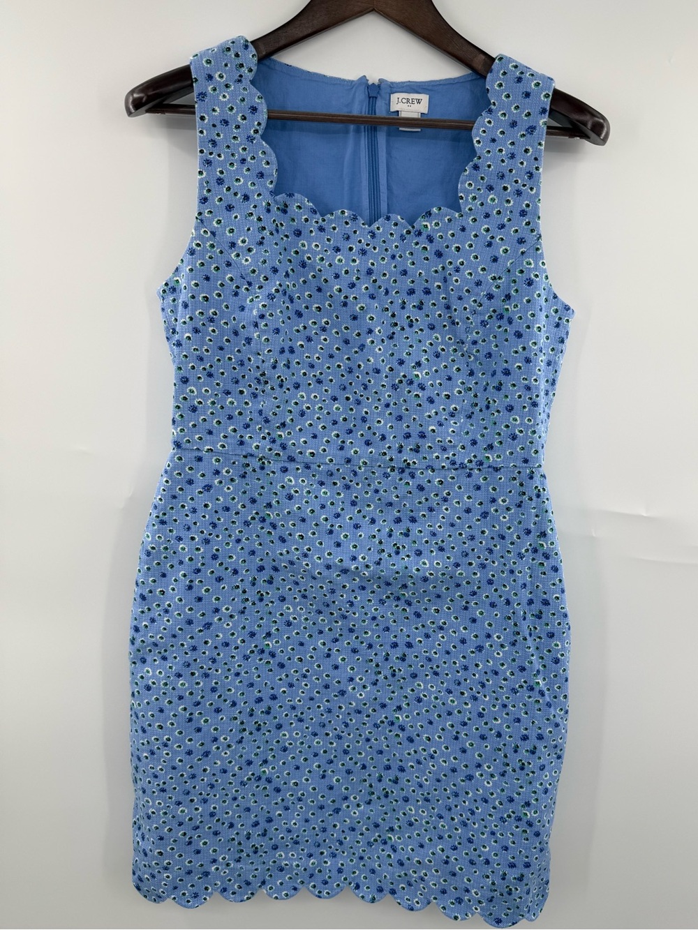 J.Crew Factory Etoile Ditsy Peri Navy Scalloped Sheath Dress Size 12 Floral